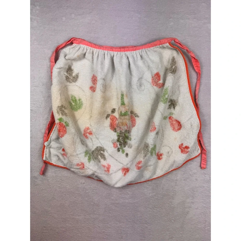 Vintage Cannon Terry Cloth Half Apron Fruit Grapes Leaves Retro Kitchen White